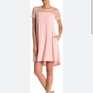 Nina Leonard large Illusion Neck High-Low Shift Dress pink nwt